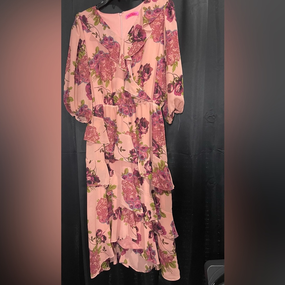 Betsey Johnson Pink Floral Ruffled Maxi Dress